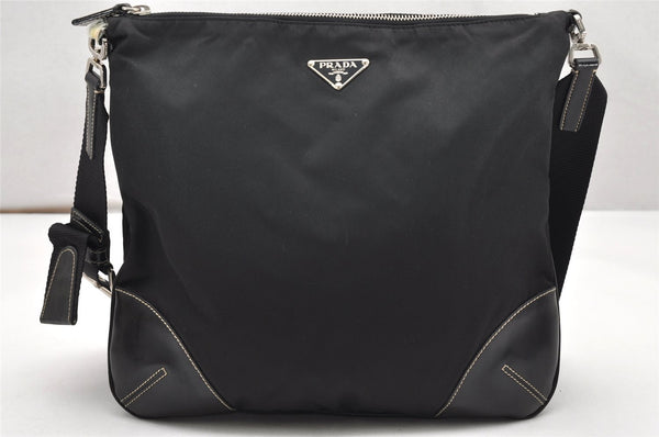 Authentic PRADA Nylon Tessuto Leather Shoulder Cross Body Bag Black 3738K