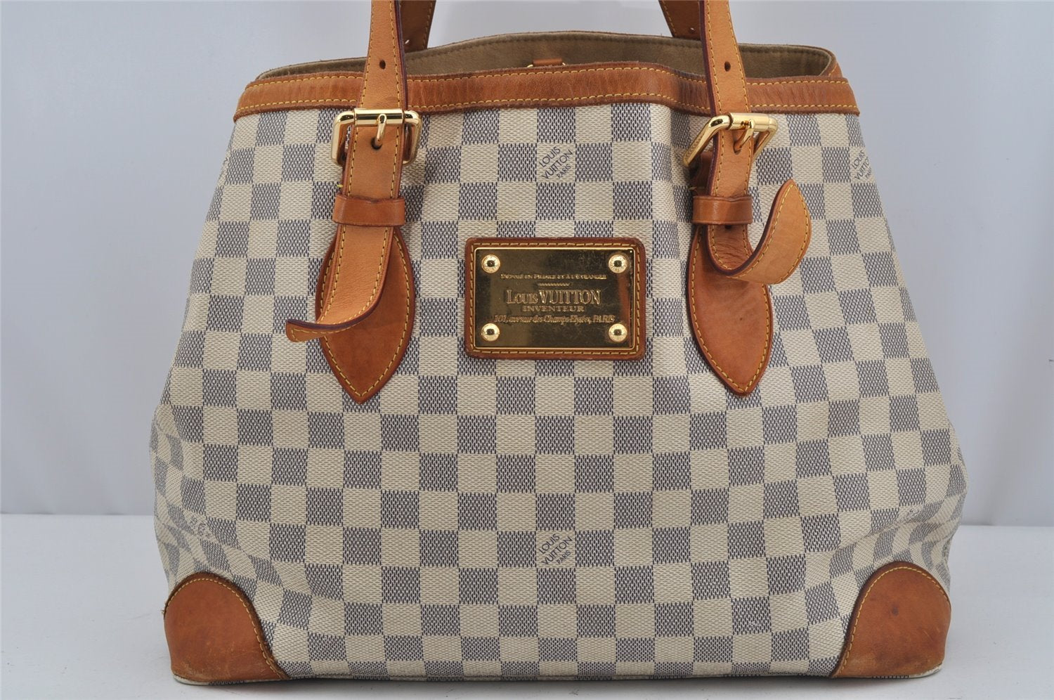 Authentic Louis Vuitton Damier Azur Hampstead MM N51206 Shoulder Tote Bag 3739J