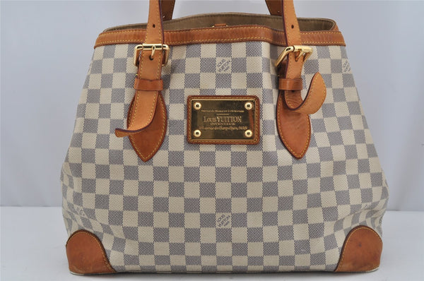 Authentic Louis Vuitton Damier Azur Hampstead MM N51206 Shoulder Tote Bag 3739J