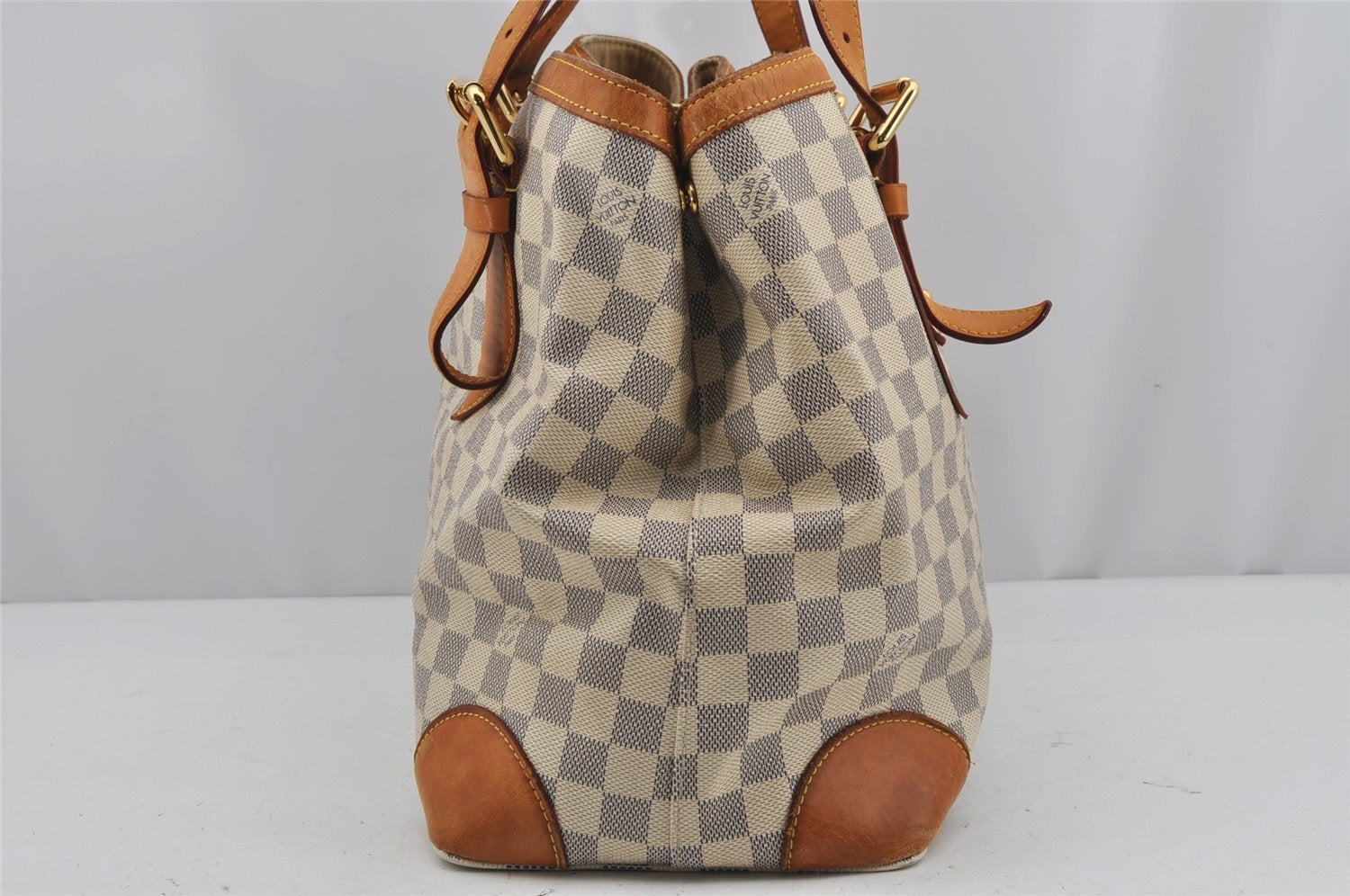 Authentic Louis Vuitton Damier Azur Hampstead MM N51206 Shoulder Tote Bag 3739J