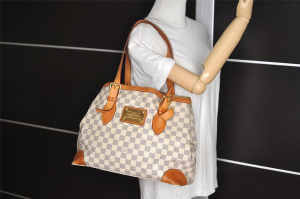 Authentic Louis Vuitton Damier Azur Hampstead MM N51206 Shoulder Tote Bag 3739J