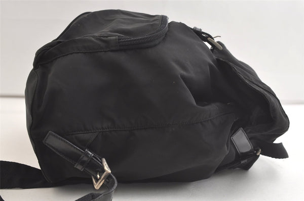 Authentic PRADA Nylon Tessuto Leather Drawstring Backpack Purse Black 3740K