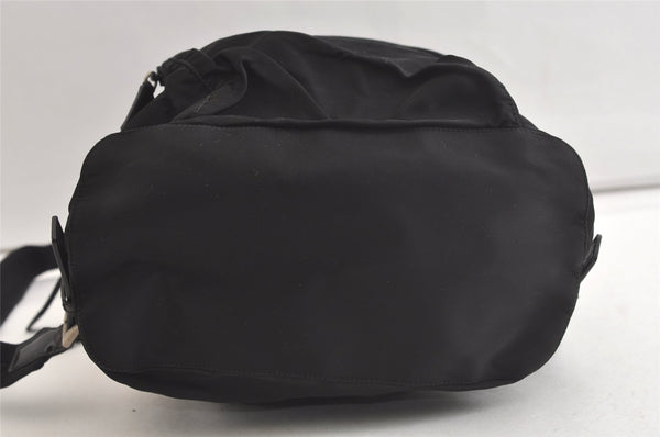 Authentic PRADA Nylon Tessuto Leather Drawstring Backpack Purse Black 3740K