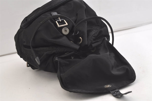 Authentic PRADA Nylon Tessuto Leather Drawstring Backpack Purse Black 3740K