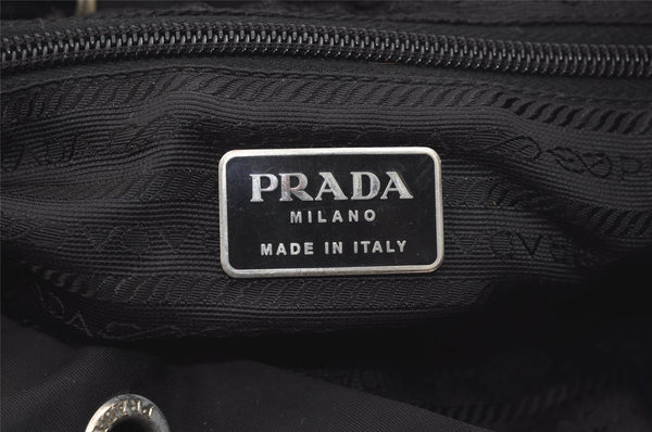 Authentic PRADA Nylon Tessuto Leather Drawstring Backpack Purse Black 3740K