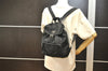 Authentic PRADA Nylon Tessuto Leather Drawstring Backpack Purse Black 3740K