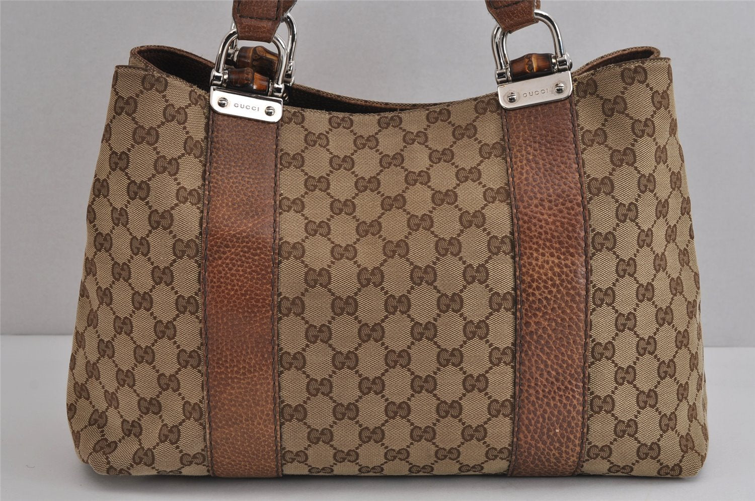 Authentic GUCCI Bamboo Shoulder Hand Bag GG Canvas Leather 232947 Brown 3741J