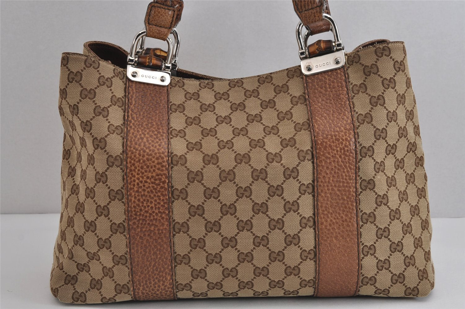 Authentic GUCCI Bamboo Shoulder Hand Bag GG Canvas Leather 232947 Brown 3741J