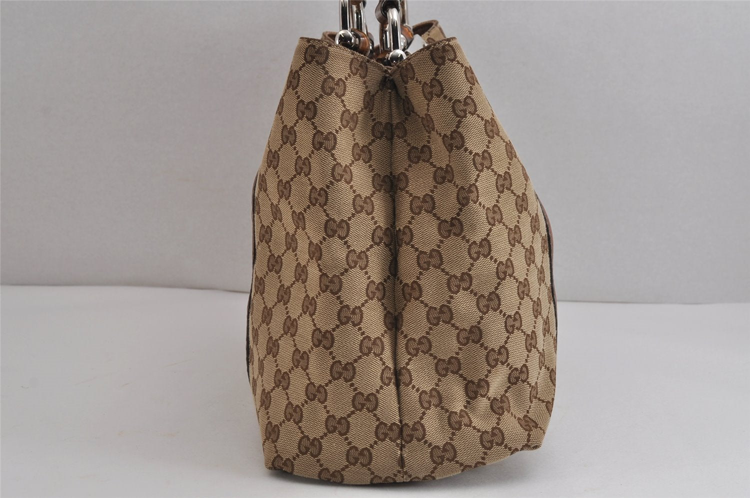 Authentic GUCCI Bamboo Shoulder Hand Bag GG Canvas Leather 232947 Brown 3741J