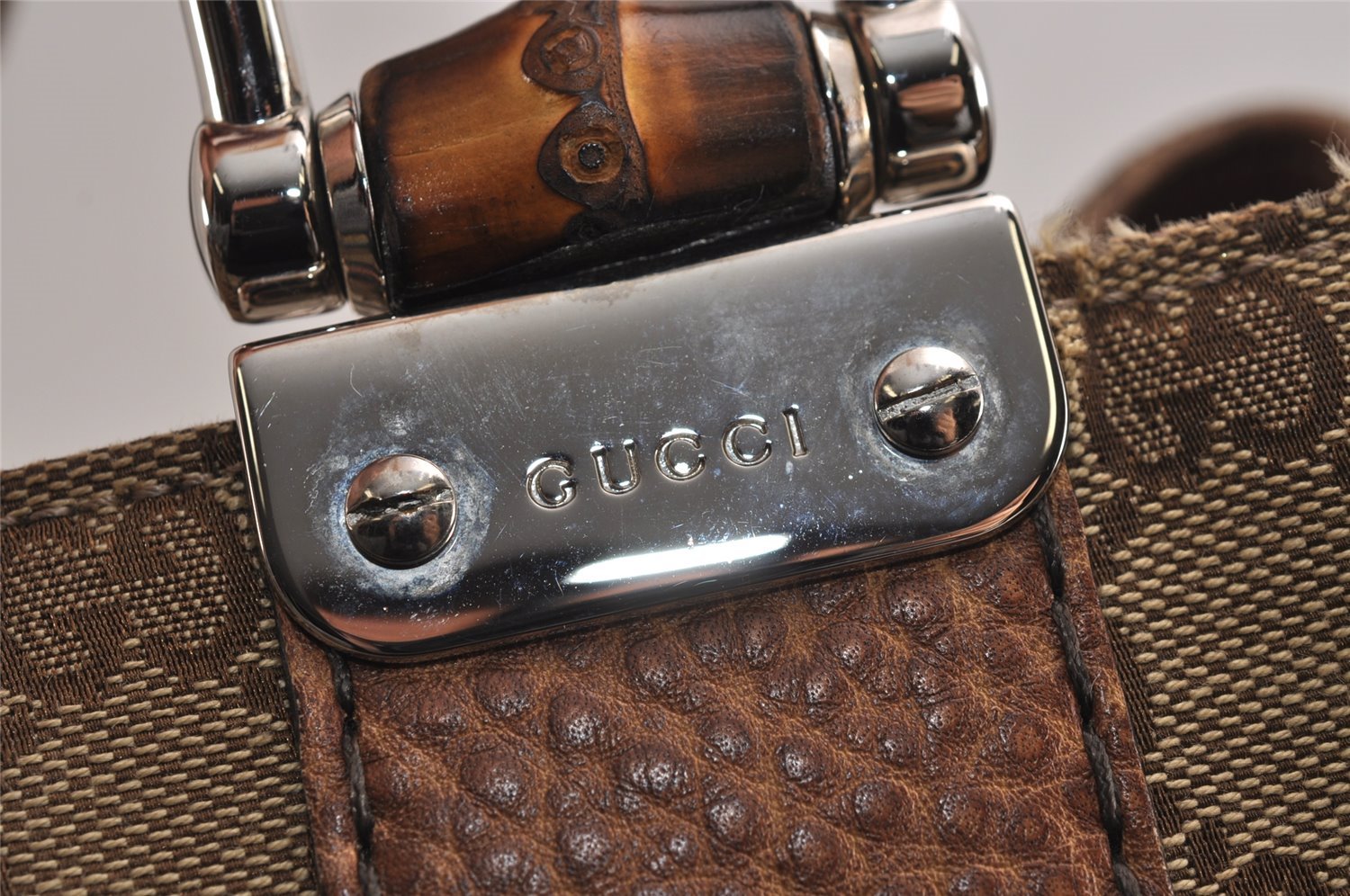 Authentic GUCCI Bamboo Shoulder Hand Bag GG Canvas Leather 232947 Brown 3741J
