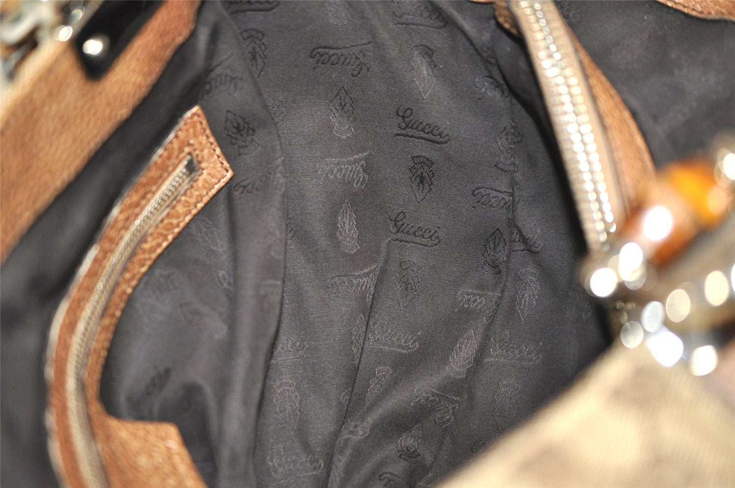 Authentic GUCCI Bamboo Shoulder Hand Bag GG Canvas Leather 232947 Brown 3741J