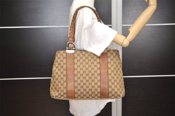 Authentic GUCCI Bamboo Shoulder Hand Bag GG Canvas Leather 232947 Brown 3741J