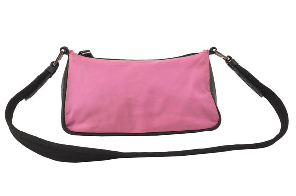 Authentic PRADA Nylon Tessuto Leather Shoulder Bag Purse Pink Black 3742K