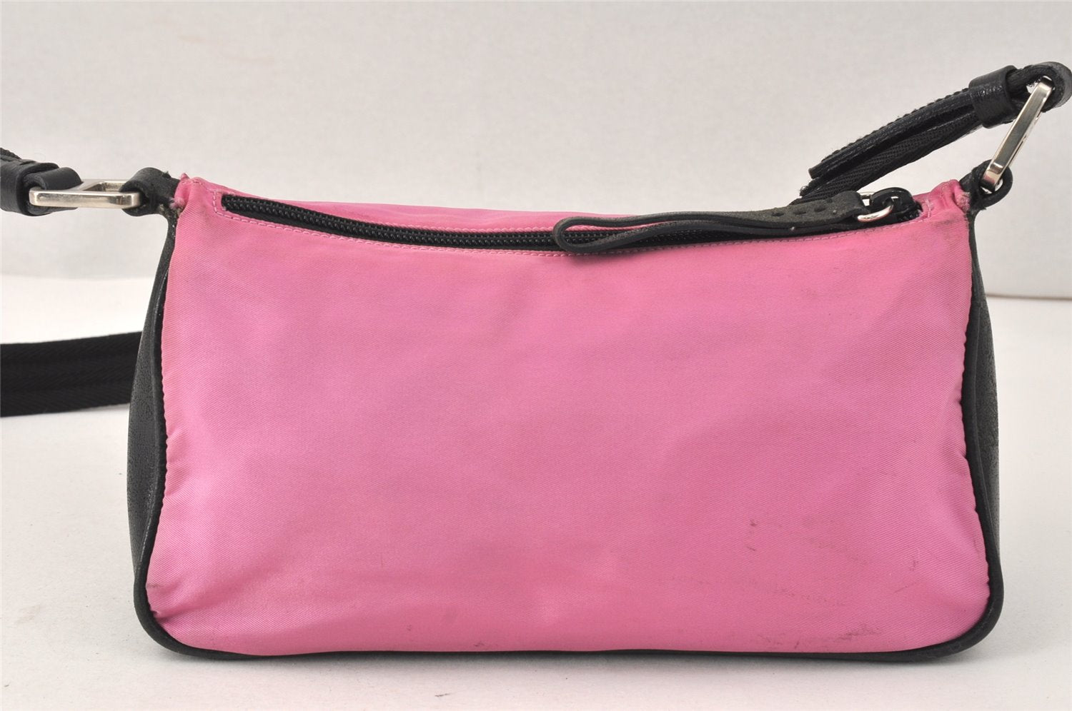 Authentic PRADA Nylon Tessuto Leather Shoulder Bag Purse Pink Black 3742K