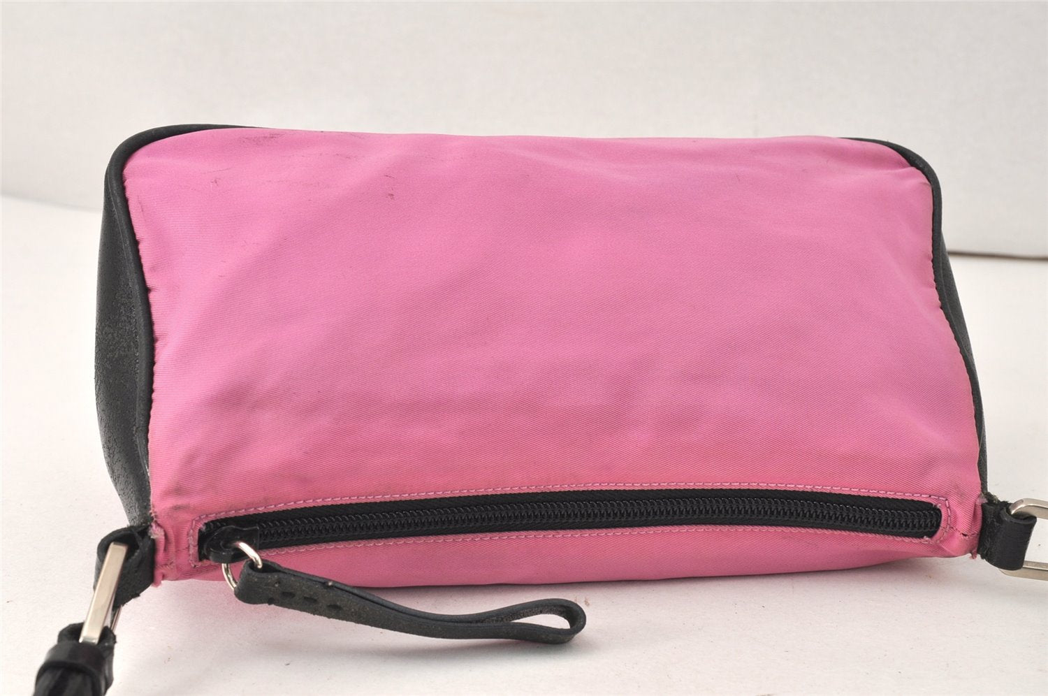 Authentic PRADA Nylon Tessuto Leather Shoulder Bag Purse Pink Black 3742K