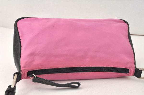 Authentic PRADA Nylon Tessuto Leather Shoulder Bag Purse Pink Black 3742K