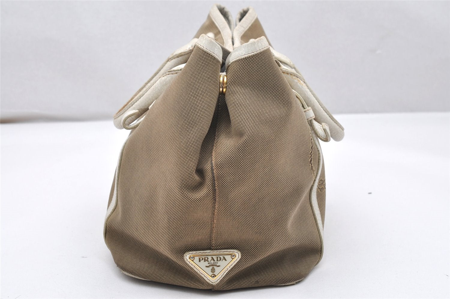 Authentic PRADA Canvas Leather Logo 2Way Shoulder Hand Bag Beige 3746K