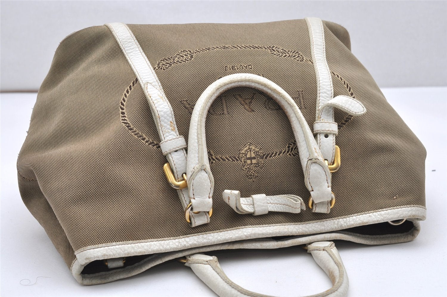 Authentic PRADA Canvas Leather Logo 2Way Shoulder Hand Bag Beige 3746K