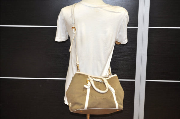 Authentic PRADA Canvas Leather Logo 2Way Shoulder Hand Bag Beige 3746K