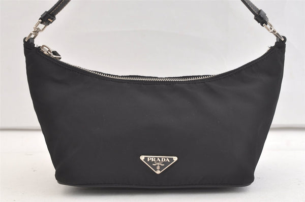 Authentic PRADA Vintage Nylon Tessuto Leather Hand Bag Pouch Purse Black 3747K