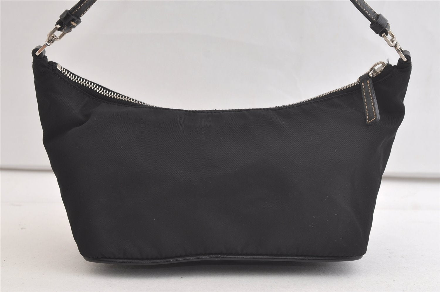 Authentic PRADA Vintage Nylon Tessuto Leather Hand Bag Pouch Purse Black 3747K