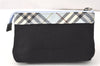 Authentic BURBERRY BLUE LABEL Check Pouch Purse Canvas Leather Black 3751K