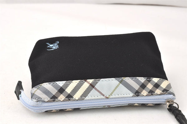 Authentic BURBERRY BLUE LABEL Check Pouch Purse Canvas Leather Black 3751K