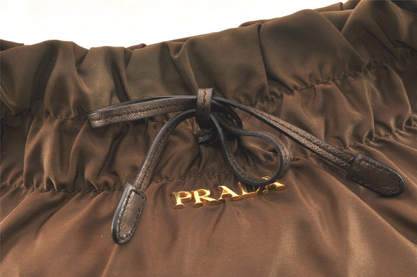 Authentic PRADA Tessuto Bow Ribbon Nylon Leather Shoulder Hand Bag Brown 3752K