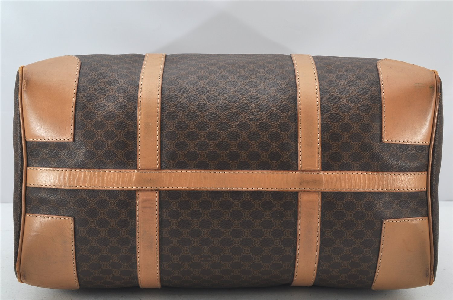 Authentic CELINE Macadam Blason Pattern Hand Boston Bag PVC Leather Brown 3753K