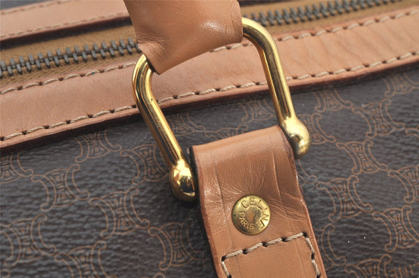 Authentic CELINE Macadam Blason Pattern Hand Boston Bag PVC Leather Brown 3753K