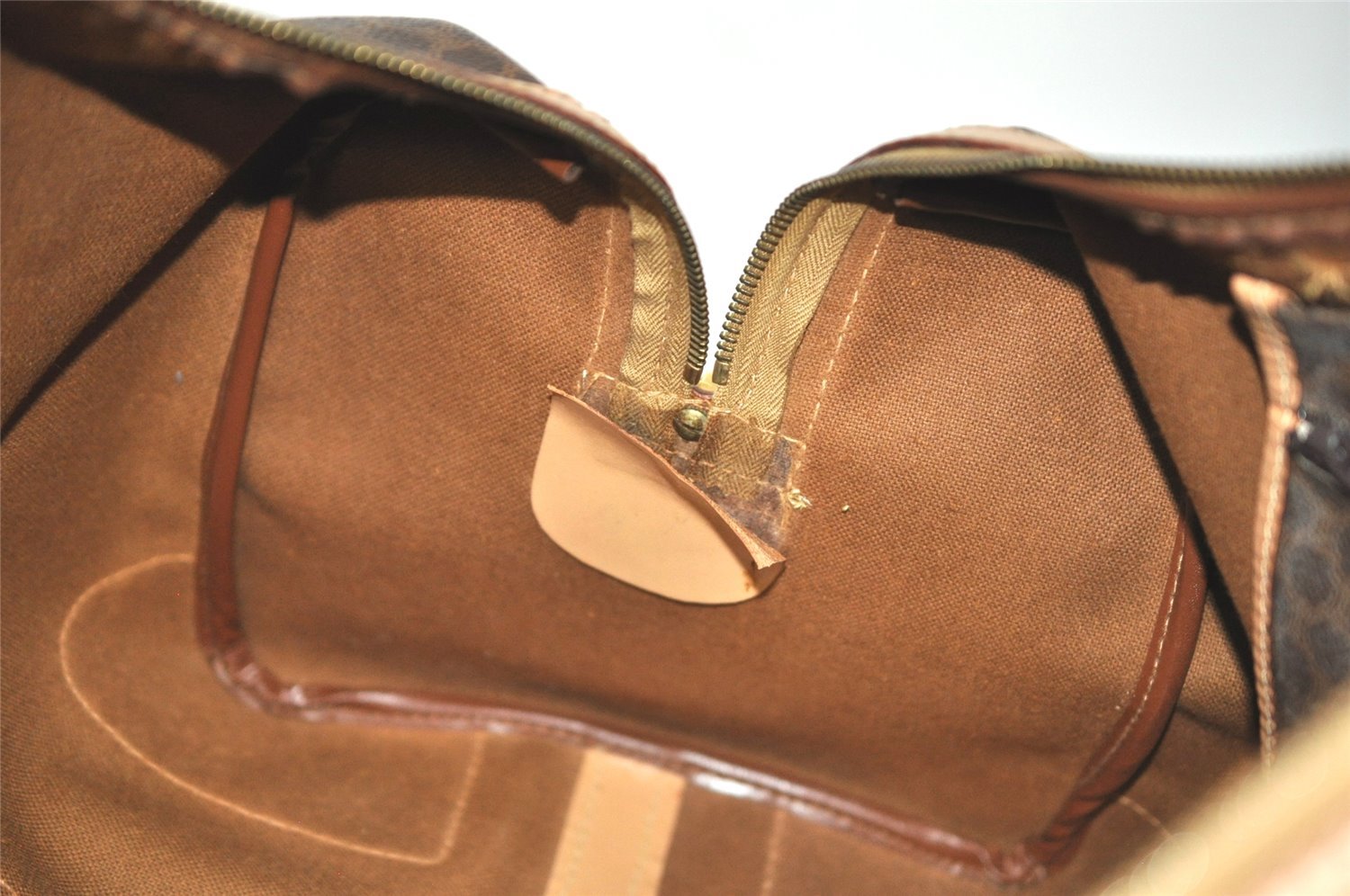 Authentic CELINE Macadam Blason Pattern Hand Boston Bag PVC Leather Brown 3753K