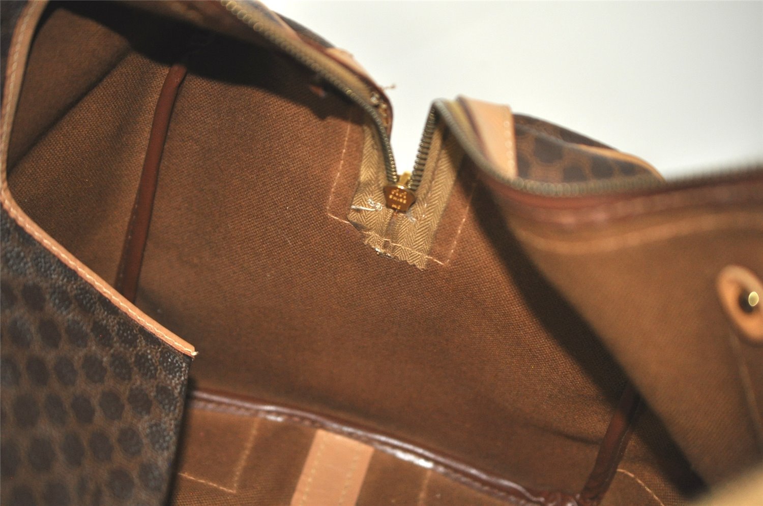 Authentic CELINE Macadam Blason Pattern Hand Boston Bag PVC Leather Brown 3753K