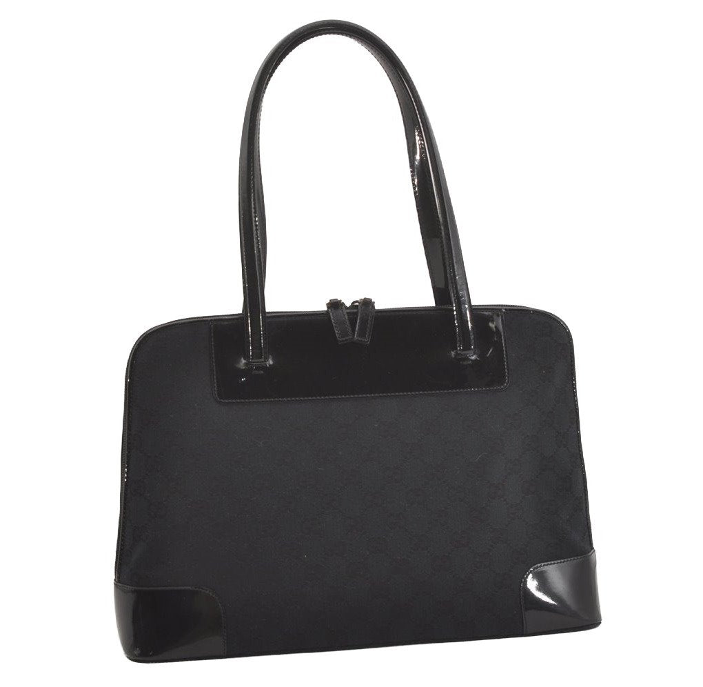 Authentic GUCCI Vintage Shoulder Tote Bag GG Canvas Enamel 0021122 Black 3754J