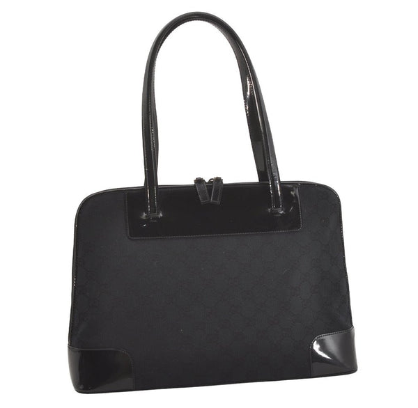 Authentic GUCCI Vintage Shoulder Tote Bag GG Canvas Enamel 0021122 Black 3754J