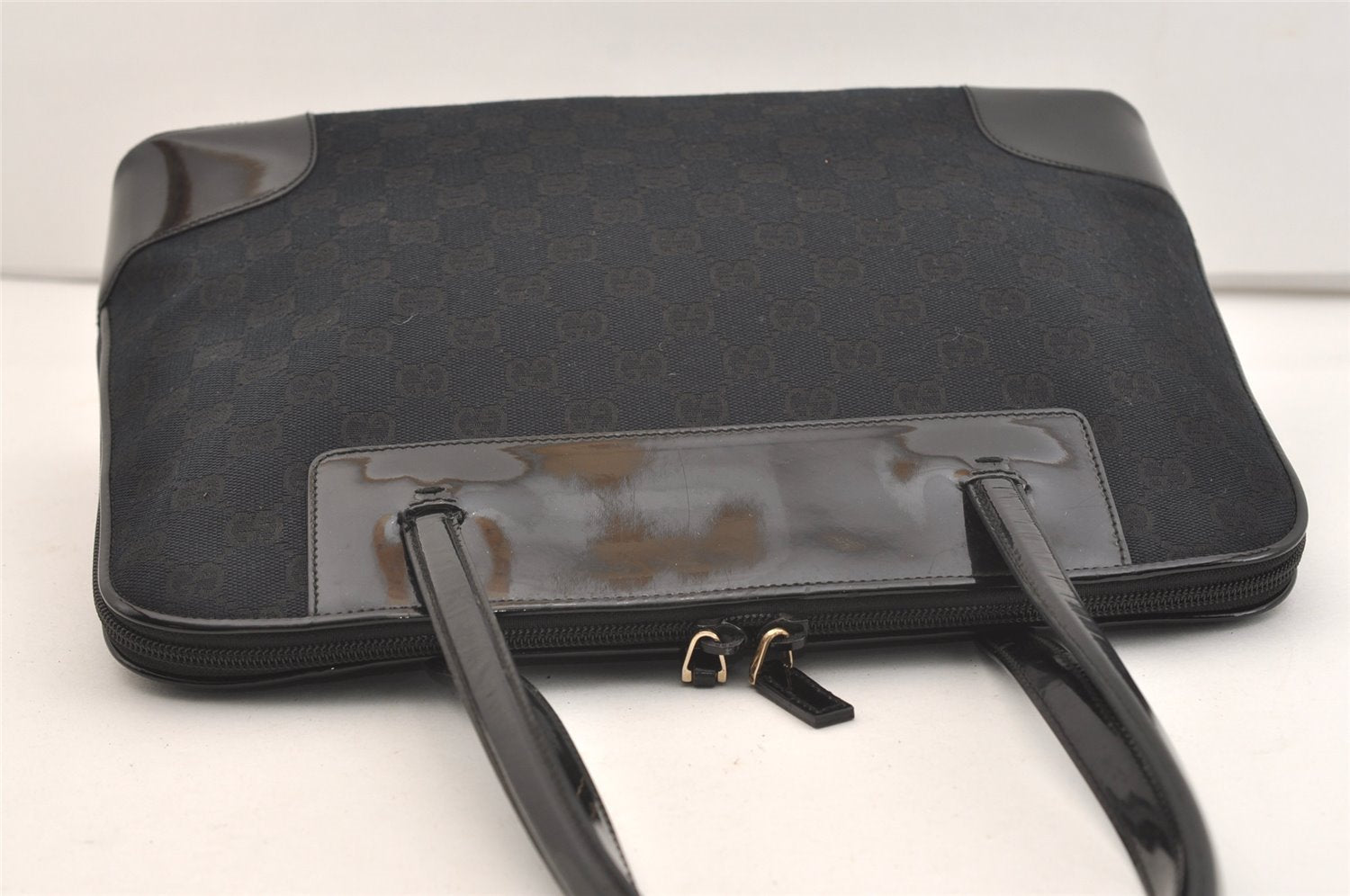 Authentic GUCCI Vintage Shoulder Tote Bag GG Canvas Enamel 0021122 Black 3754J
