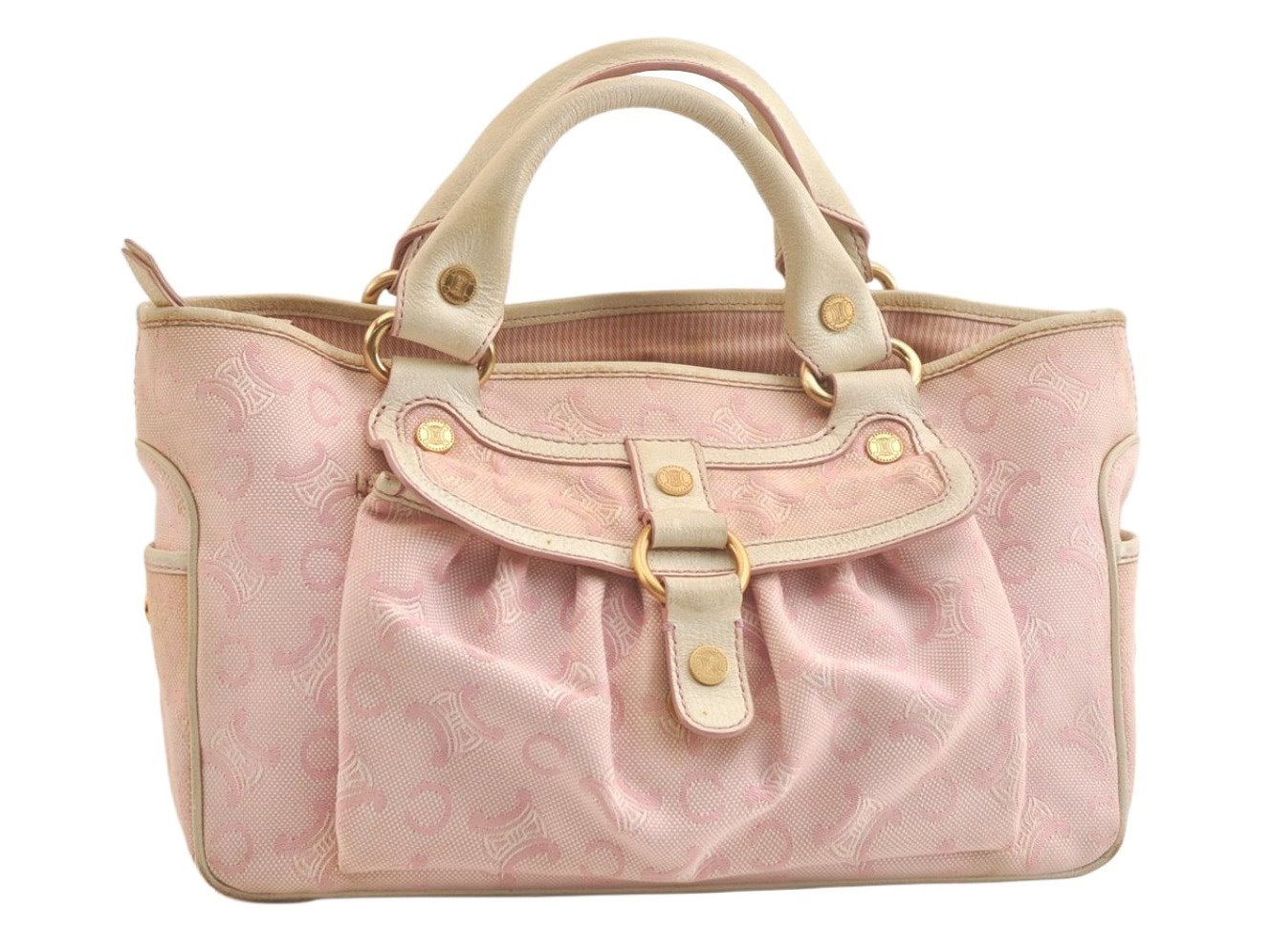 Authentic CELINE Boogie Bag C Macadam Blason Hand Bag Canvas Leather Pink 3754K