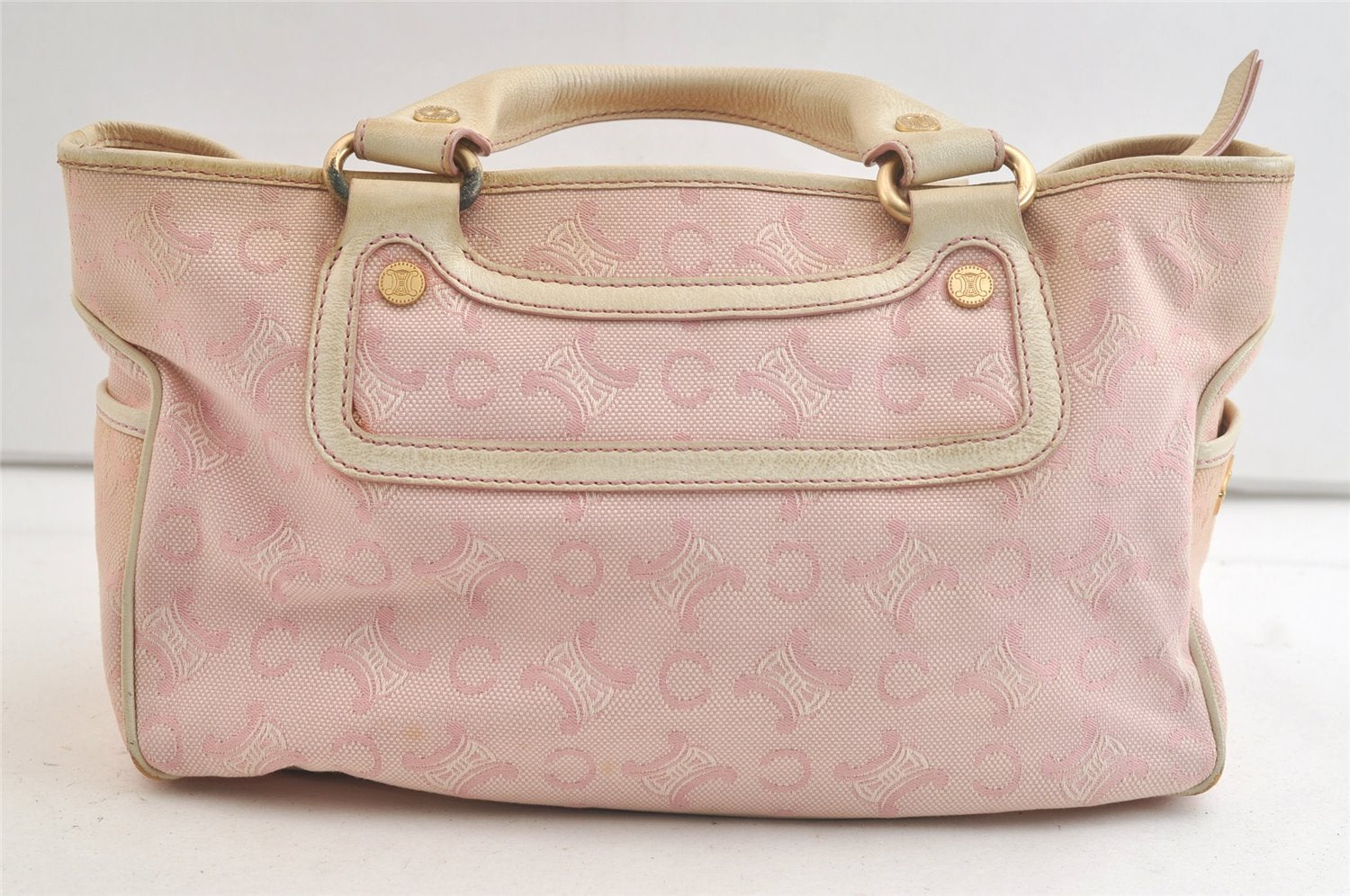 Authentic CELINE Boogie Bag C Macadam Blason Hand Bag Canvas Leather Pink 3754K