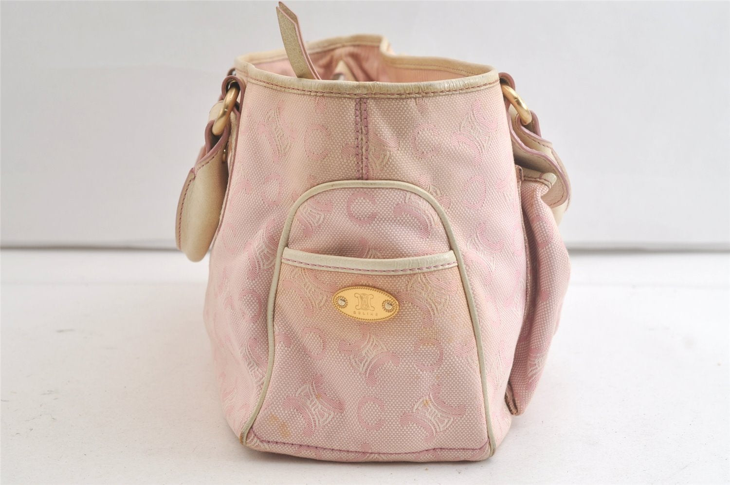Authentic CELINE Boogie Bag C Macadam Blason Hand Bag Canvas Leather Pink 3754K