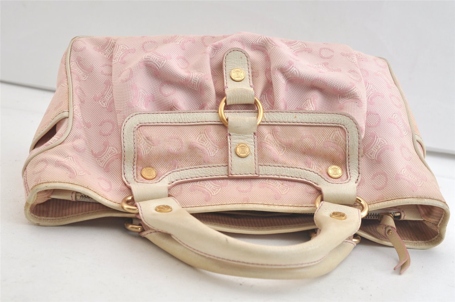 Authentic CELINE Boogie Bag C Macadam Blason Hand Bag Canvas Leather Pink 3754K