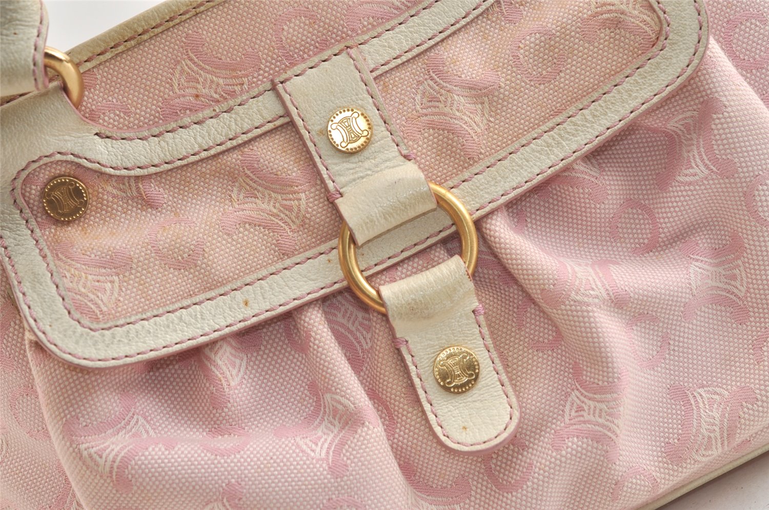 Authentic CELINE Boogie Bag C Macadam Blason Hand Bag Canvas Leather Pink 3754K