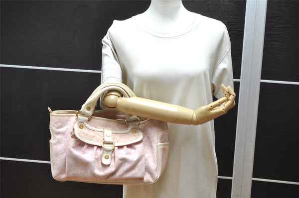 Authentic CELINE Boogie Bag C Macadam Blason Hand Bag Canvas Leather Pink 3754K