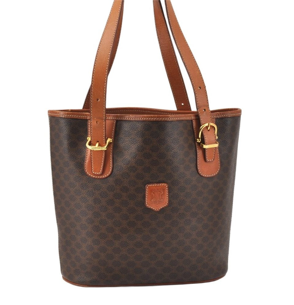 Authentic CELINE Macadam Blason Shoulder Hand Bag PVC Leather Brown 3755K