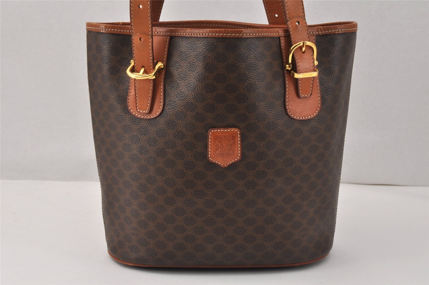 Authentic CELINE Macadam Blason Shoulder Hand Bag PVC Leather Brown 3755K