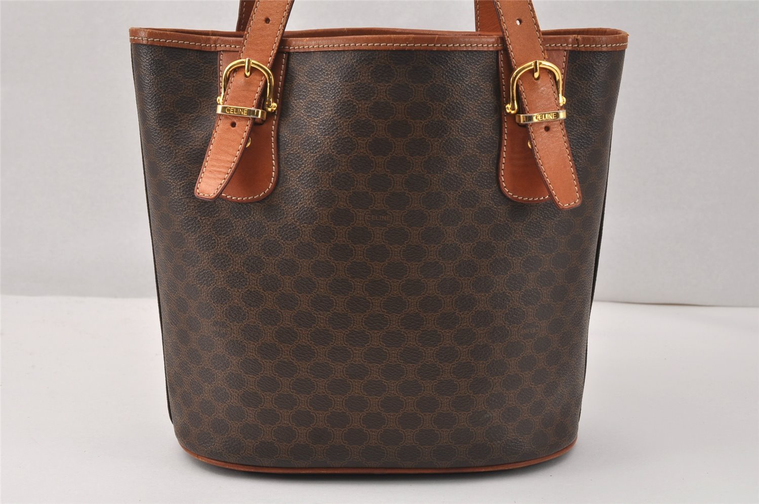 Authentic CELINE Macadam Blason Shoulder Hand Bag PVC Leather Brown 3755K