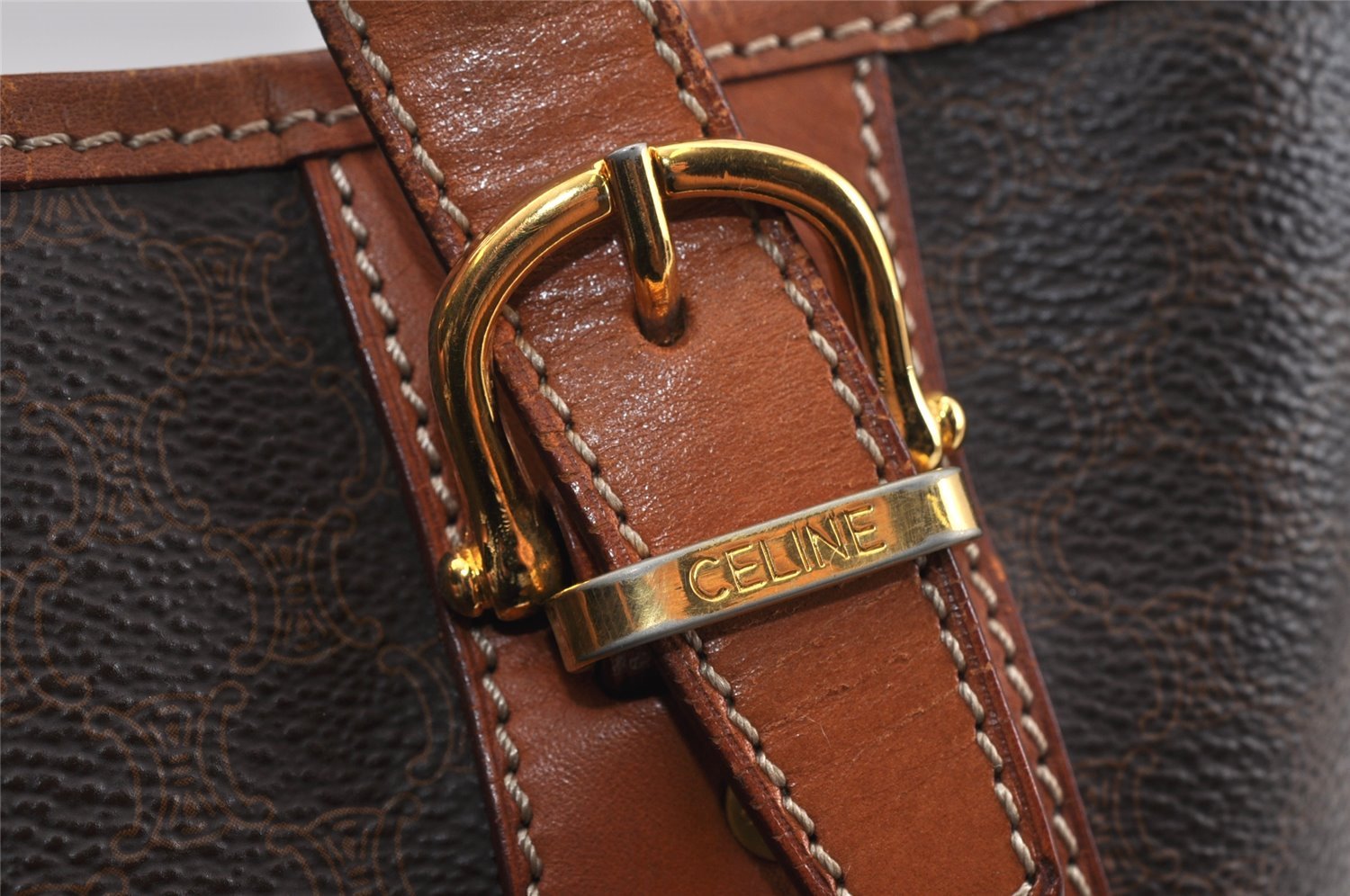 Authentic CELINE Macadam Blason Shoulder Hand Bag PVC Leather Brown 3755K