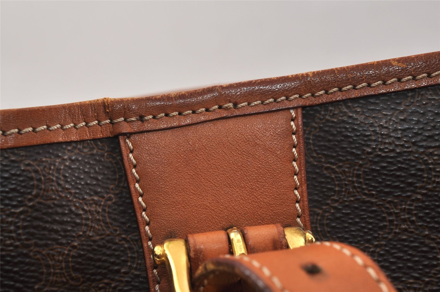 Authentic CELINE Macadam Blason Shoulder Hand Bag PVC Leather Brown 3755K