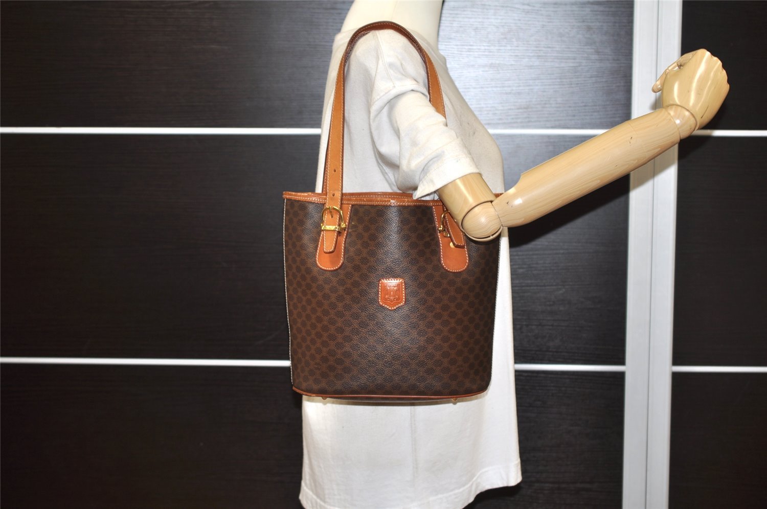 Authentic CELINE Macadam Blason Shoulder Hand Bag PVC Leather Brown 3755K