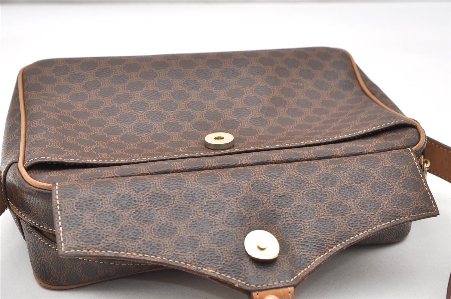 Authentic CELINE Macadam Blason Shoulder Cross Body Bag PVC Leather Brown 3756K