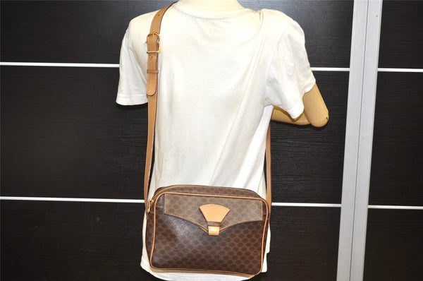Authentic CELINE Macadam Blason Shoulder Cross Body Bag PVC Leather Brown 3756K