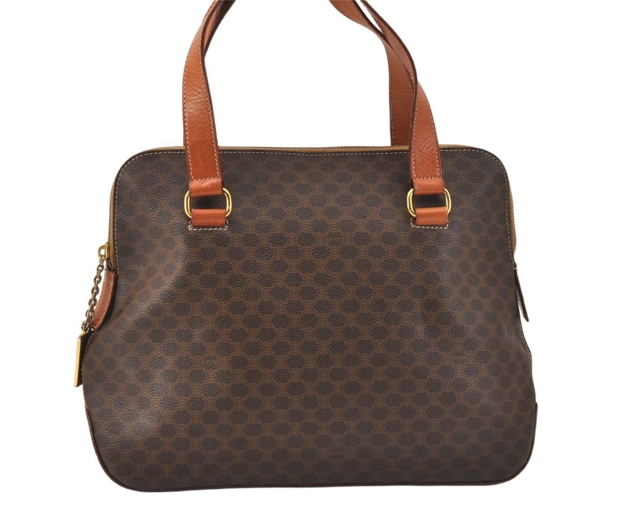 Authentic CELINE Macadam Blason Pattern Hand Tote Bag PVC Leather Brown 3757K